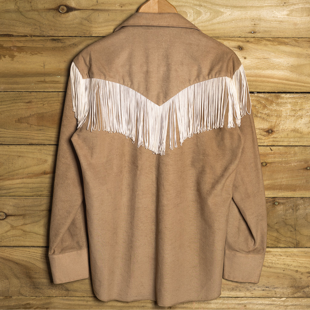 1970s H Bar C California Ranchwear Fringed Buckskin Cowboy Shirt - Drawstring - Size M