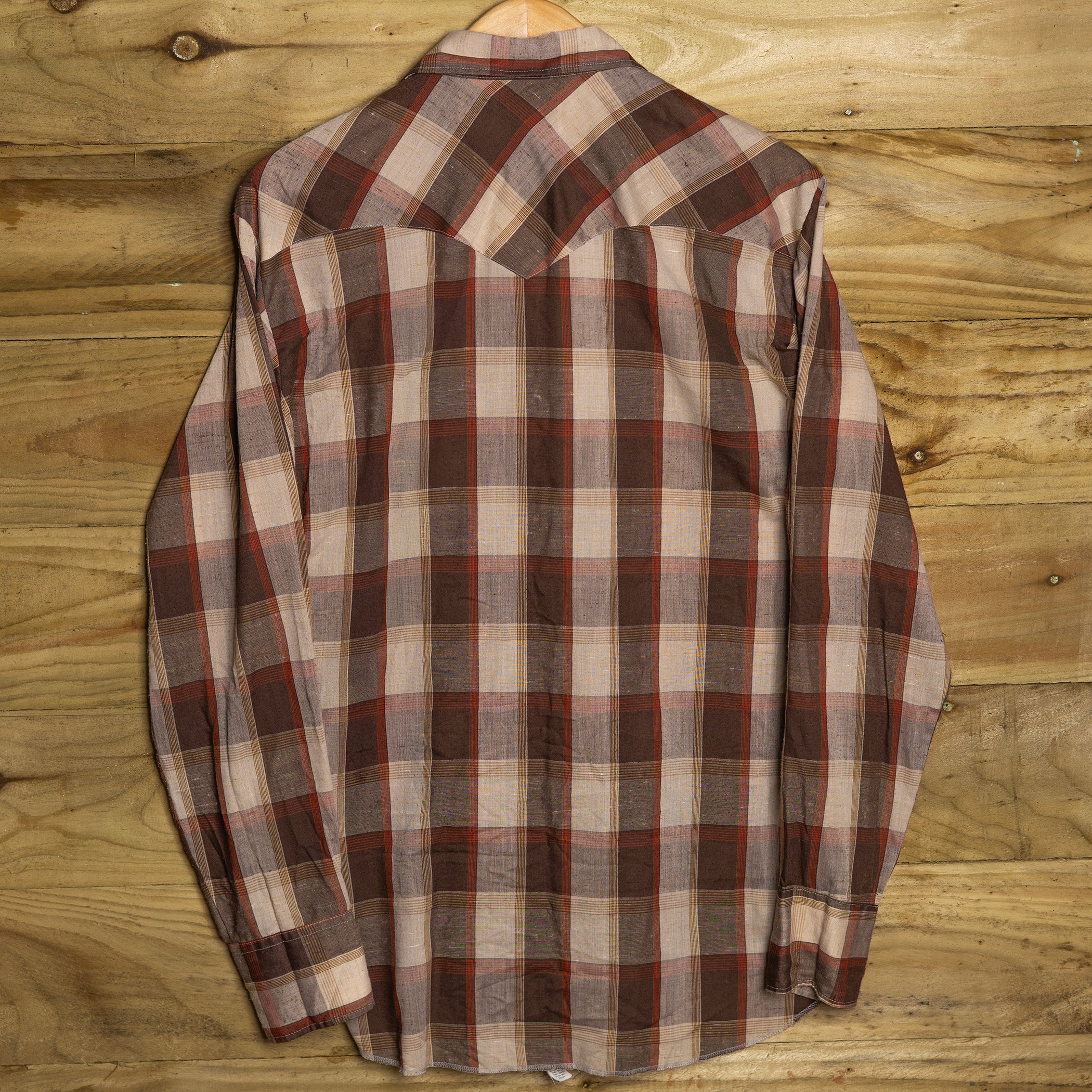 1970s H Bar C California Ranchwear Brown Check Western Shirt L