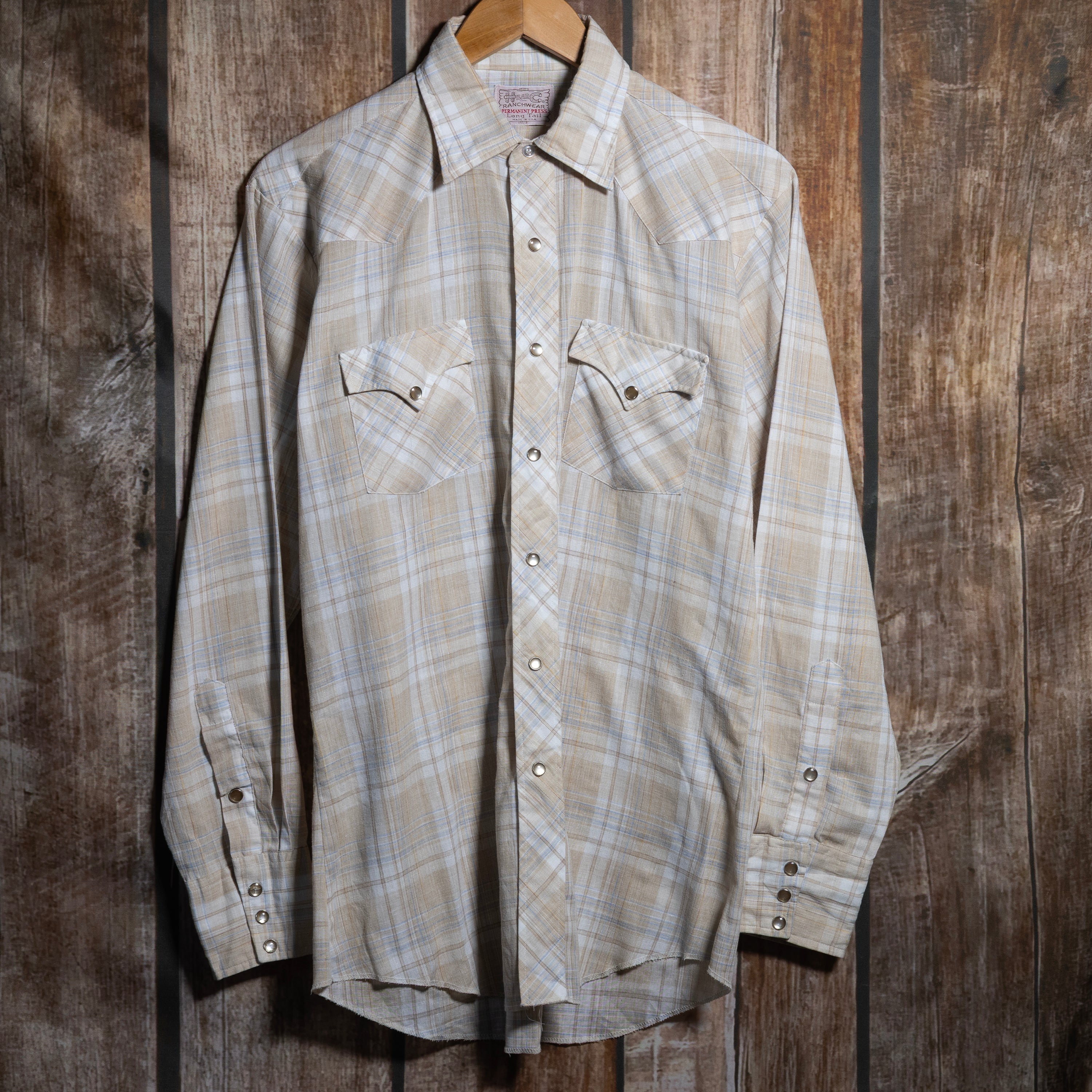 Vintage H Bar C Californai Ranchwear Plaid Cream Western Shirt XL