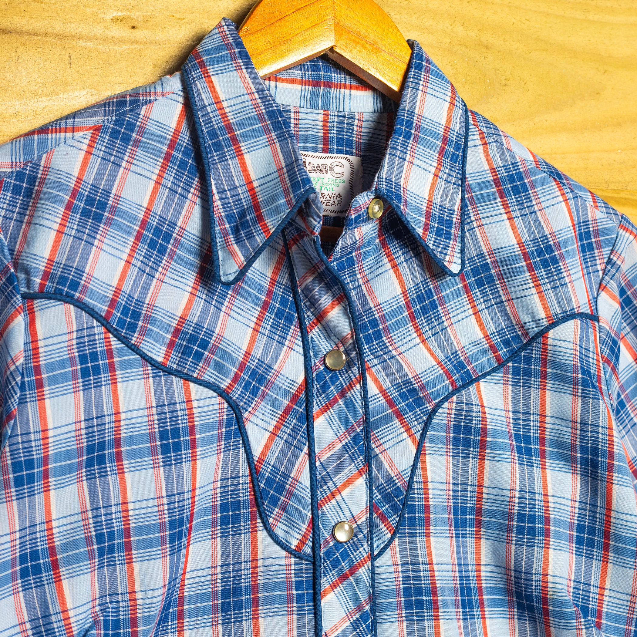 Vintage H Bar C Ranchwear Blue Checked Cotton Shirt with Pearl Snaps - Size M/10