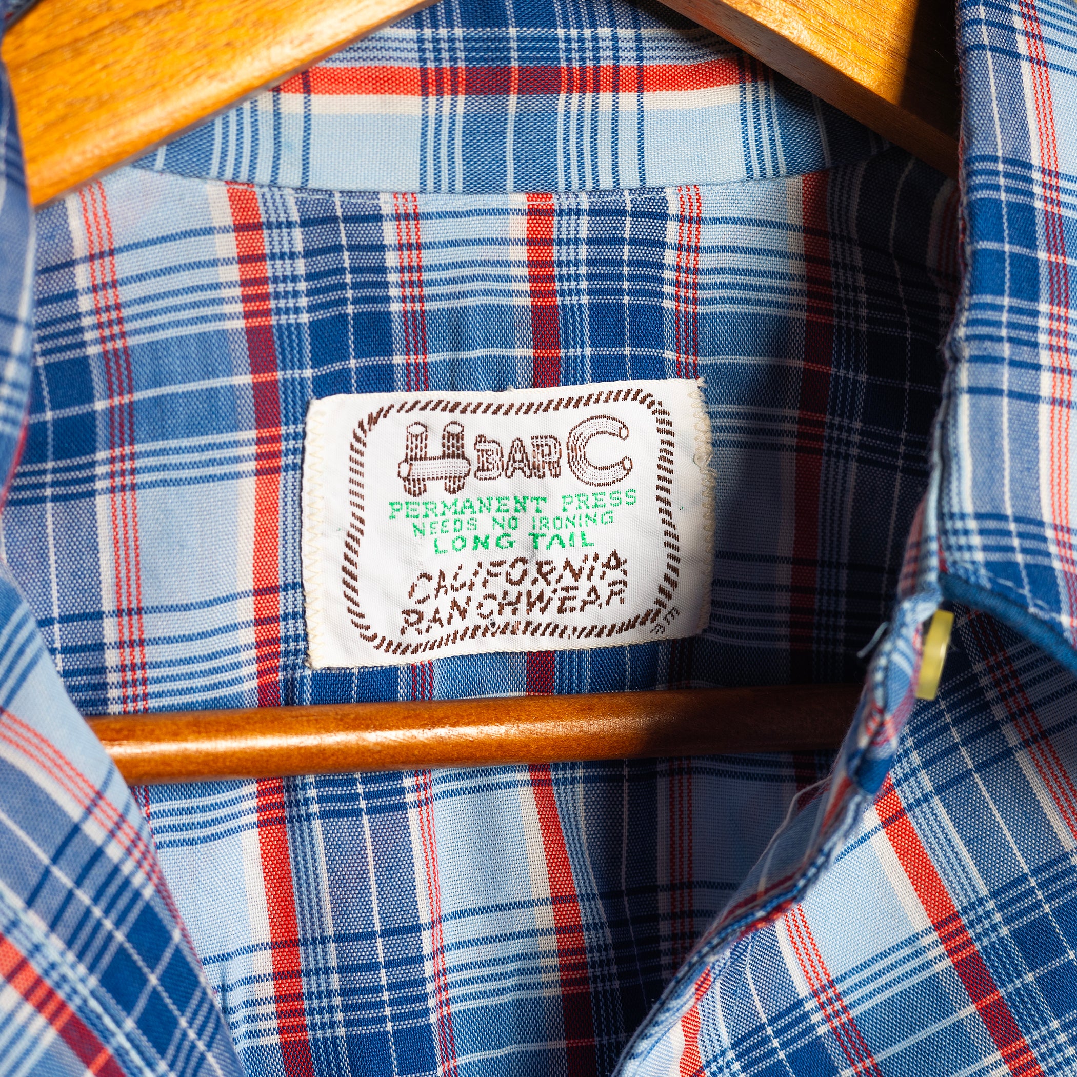 Vintage H Bar C Ranchwear Blue Checked Cotton Shirt with Pearl Snaps - Size M/10