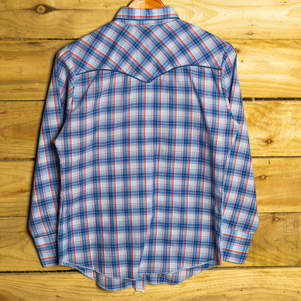 Vintage H Bar C Ranchwear Blue Checked Cotton Shirt with Pearl Snaps - Size M/10
