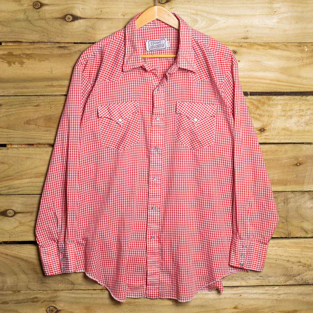 1960s Vintage H Bar C California Ranchwear Red & White Gingham Pearl Snap Western Shirt – Size XXL
