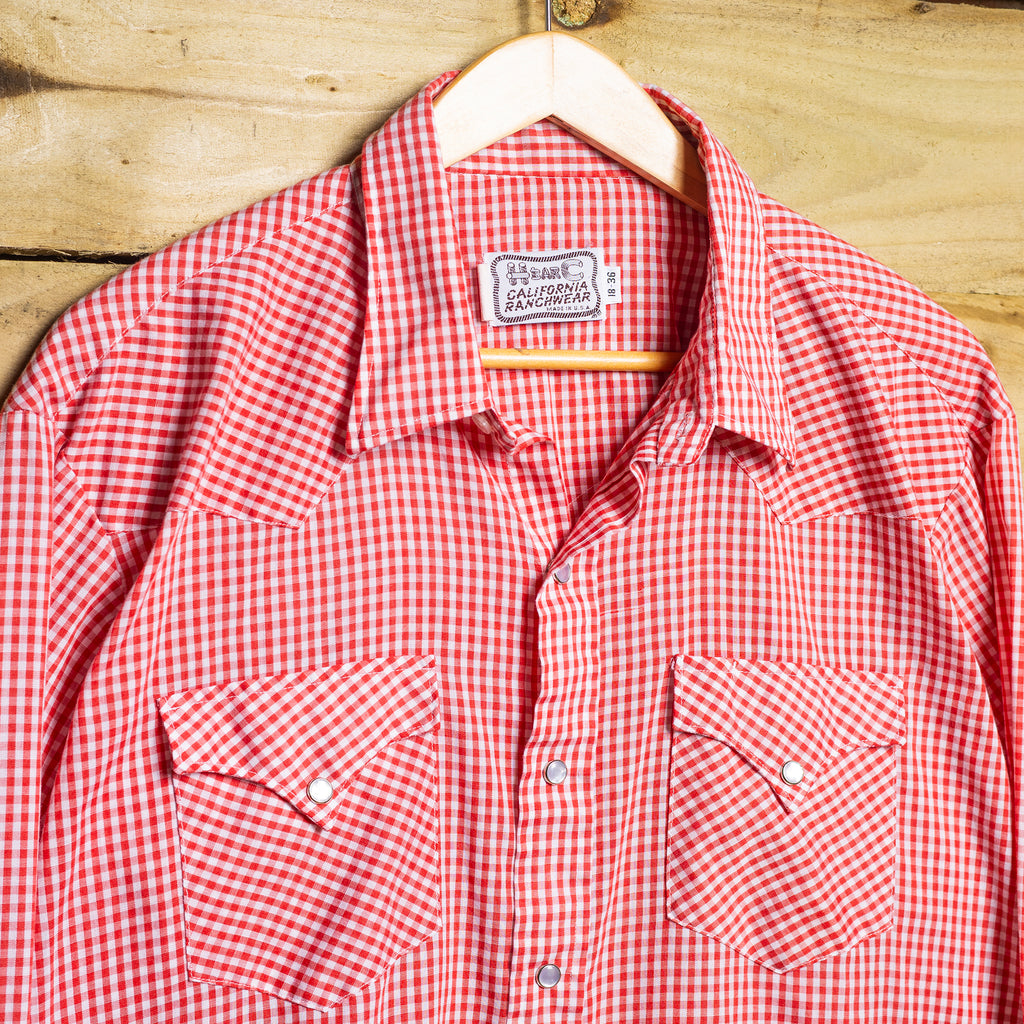 1960s Vintage H Bar C California Ranchwear Red & White Gingham Pearl Snap Western Shirt – Size XXL