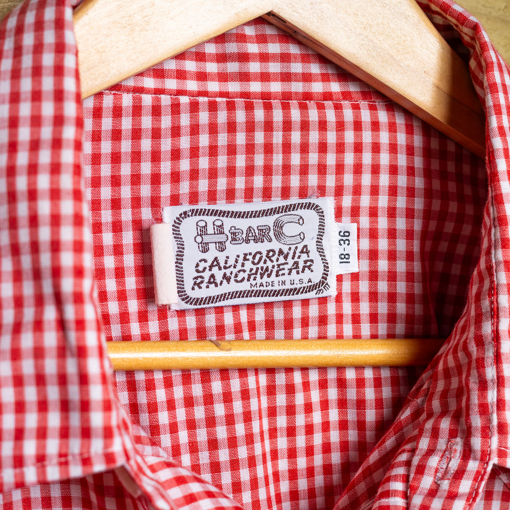 1960s Vintage H Bar C California Ranchwear Red & White Gingham Pearl Snap Western Shirt – Size XXL