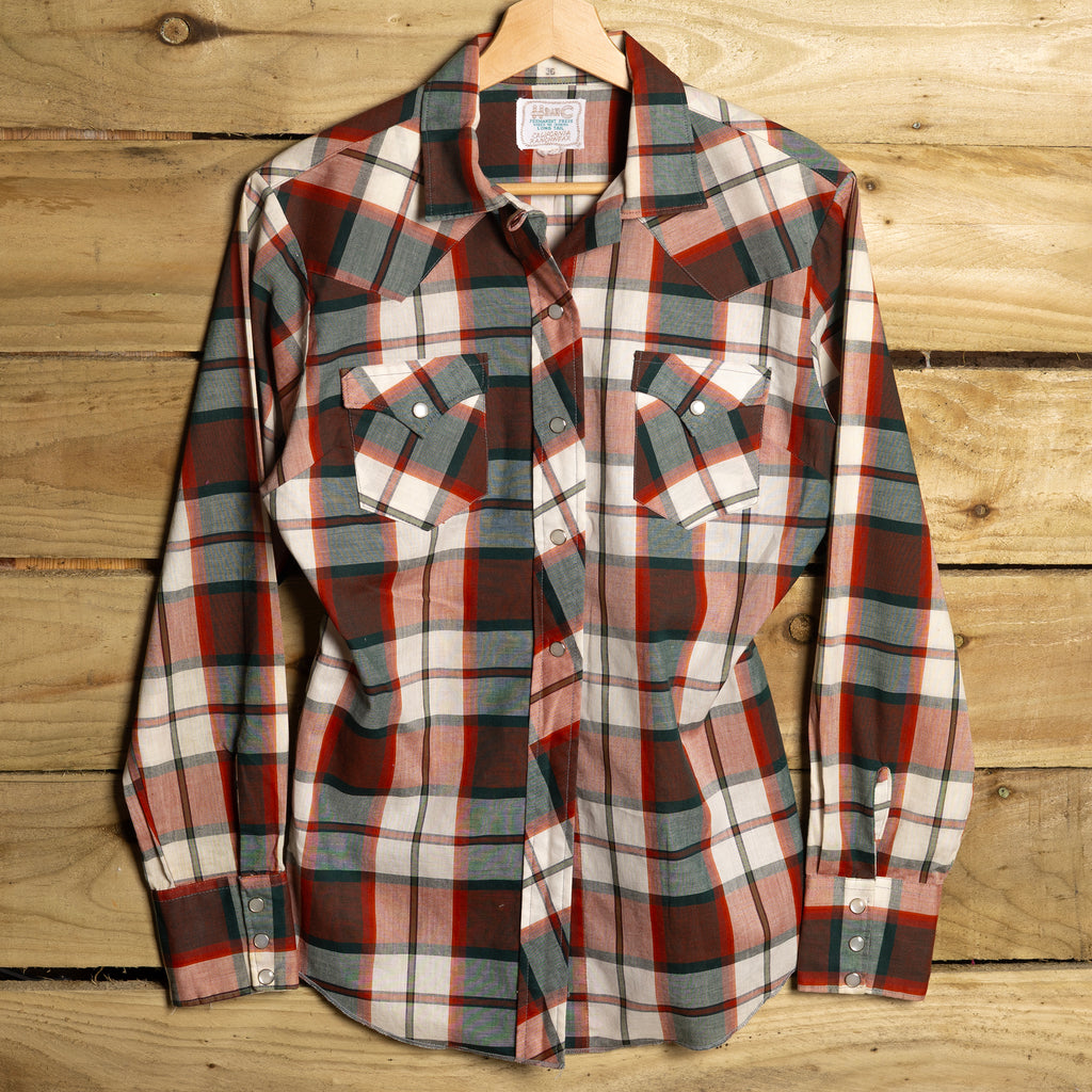 Vintage H Bar C California Ranchwear Plaid Cowgirl Shirt – Pearl Snaps, Size 10-12