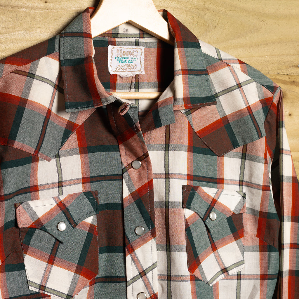 Vintage H Bar C California Ranchwear Plaid Cowgirl Shirt – Pearl Snaps, Size 10-12