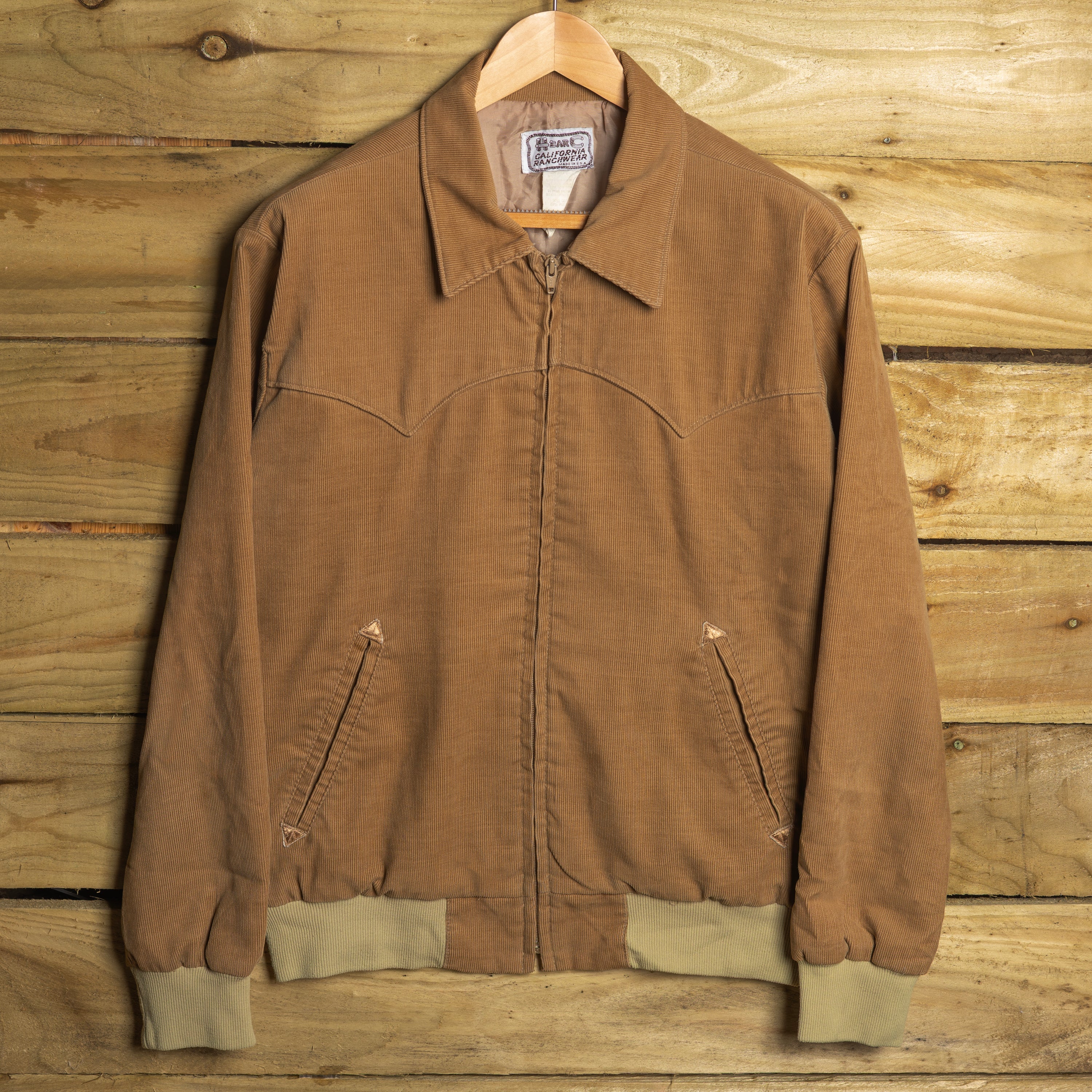 H Bar C California Ranchwear Vintage Beige Corduroy Zip-Up Western Jacket – Smile Pockets – L