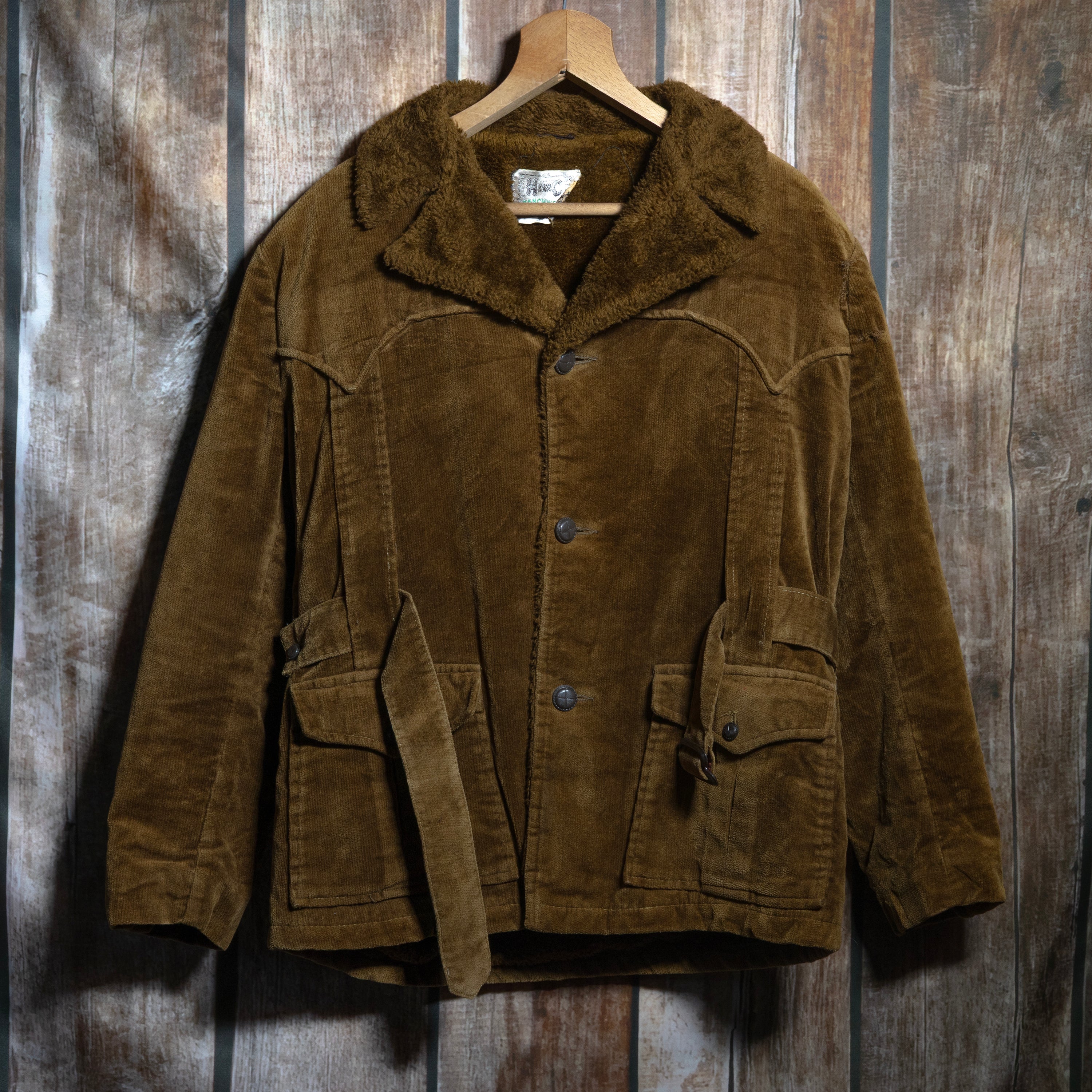 Vintage 1970s H Bar C California Ranchwear Mens Cord Sherpa Lined Jacket L