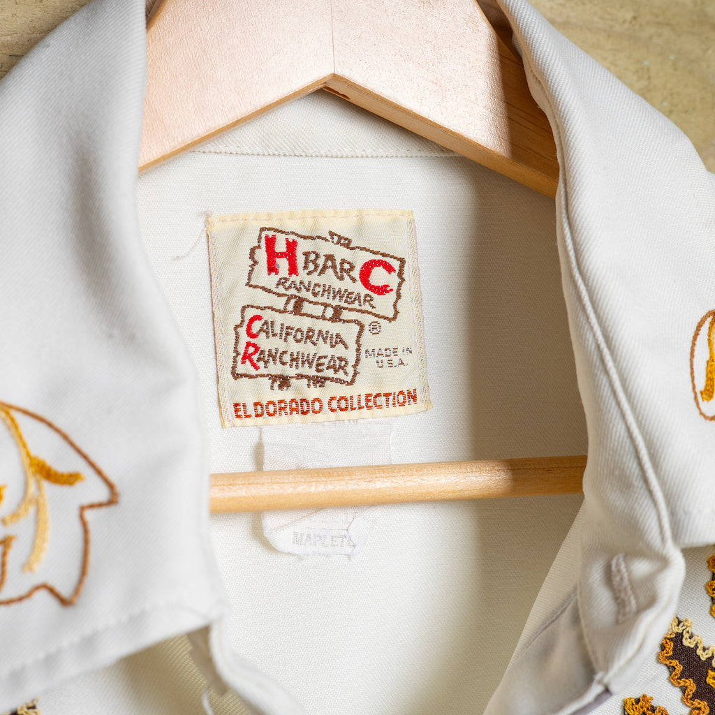 H Bar C California Ranchwear Cream Floral Embroidered Cowboy Shirt – M