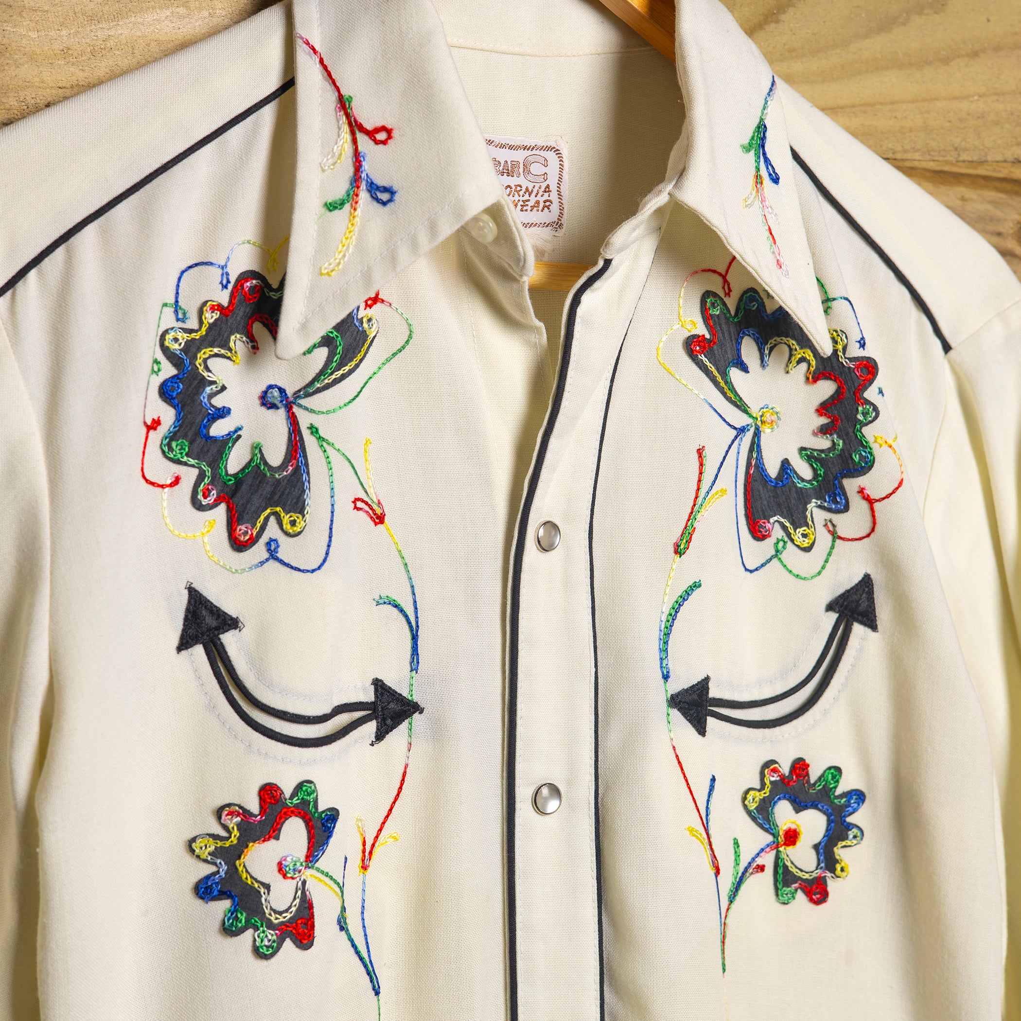 1950s Vintage H bar C California Ranchwear Cream Embroidered Western Shirt