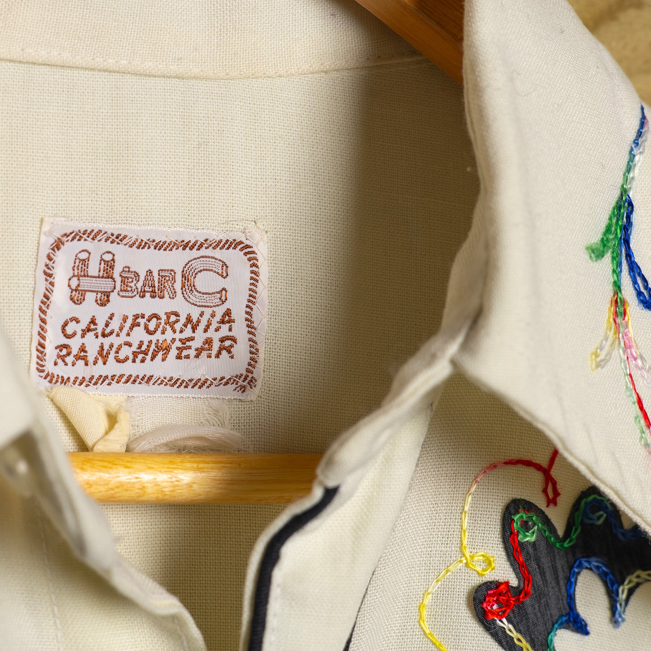 1950s Vintage H bar C California Ranchwear Cream Embroidered Western Shirt