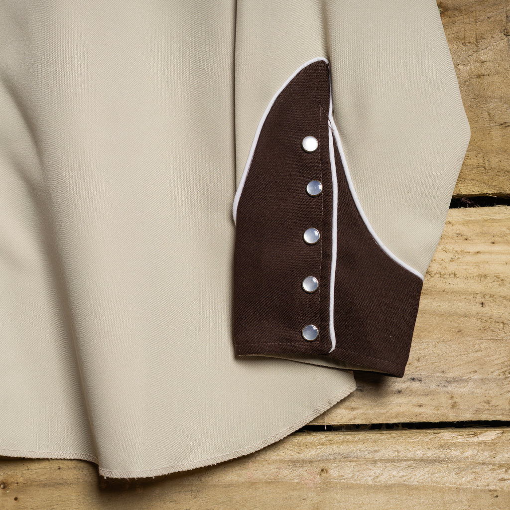 Vintage H Bar C California Ranchwear Embroidered Caramel Cowboy Shirt with Pearl Snaps & Smile Pockets — XXL