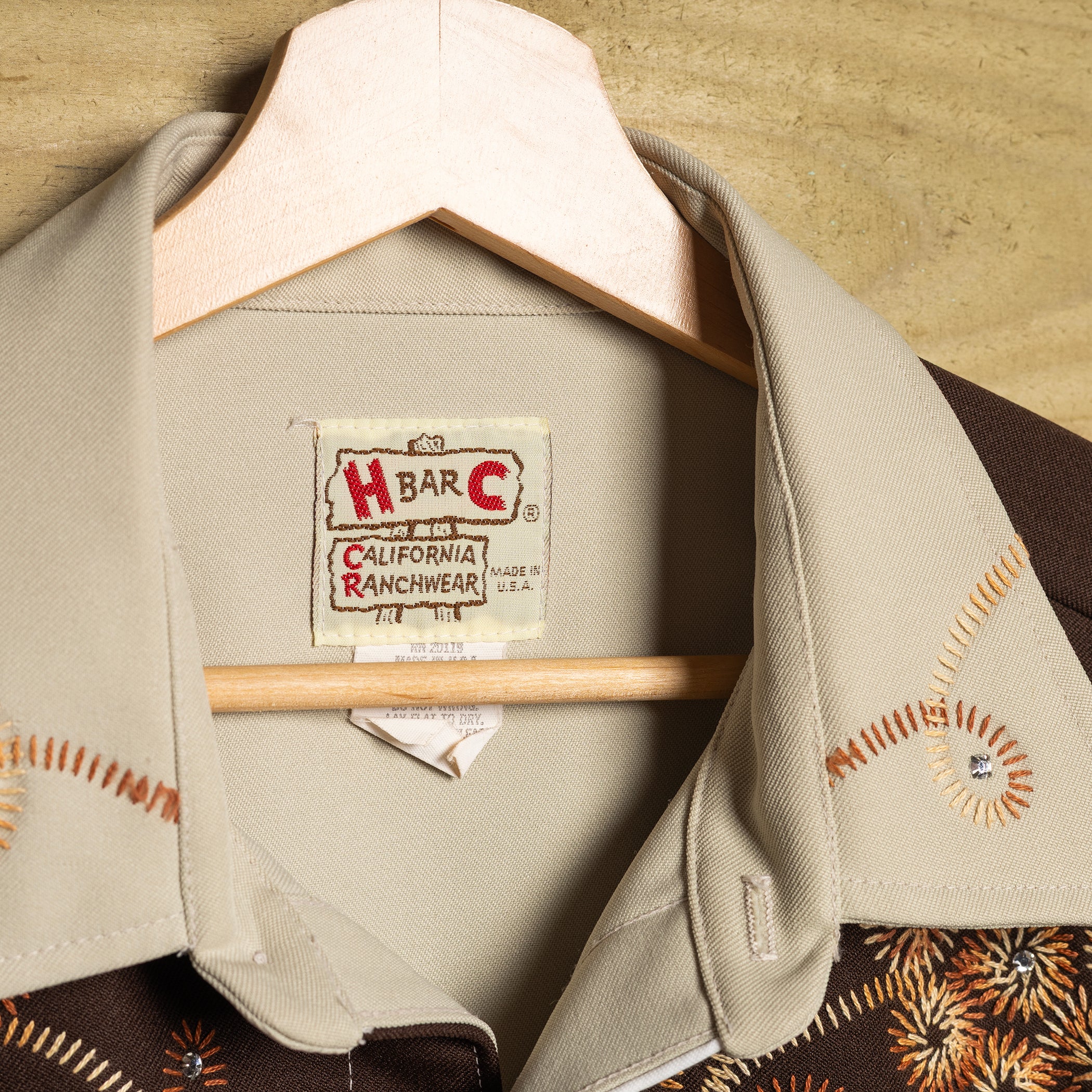 Vintage H Bar C California Ranchwear Embroidered Caramel Cowboy Shirt with Pearl Snaps & Smile Pockets — XXL