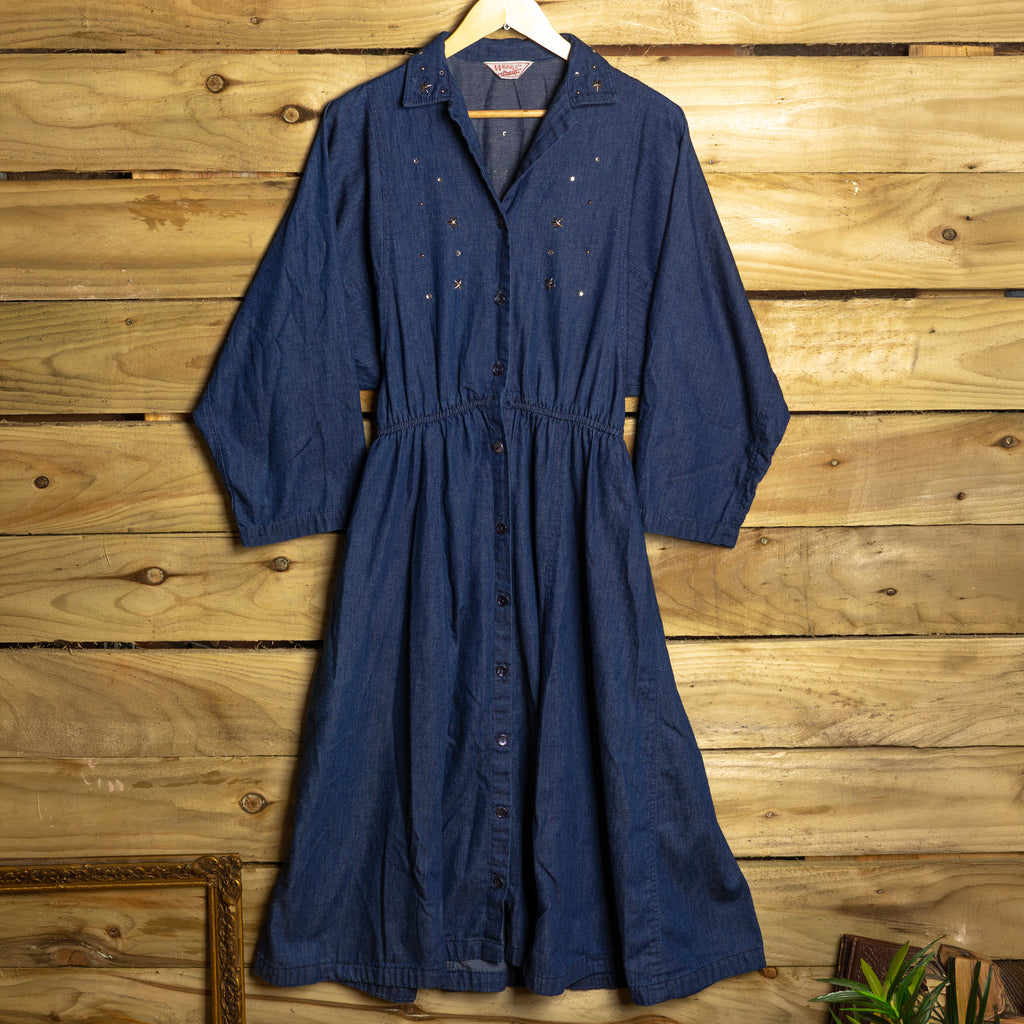 H Bar C California Ranchwear Vintage Studded Denim Cowgirl Dress — Size 16