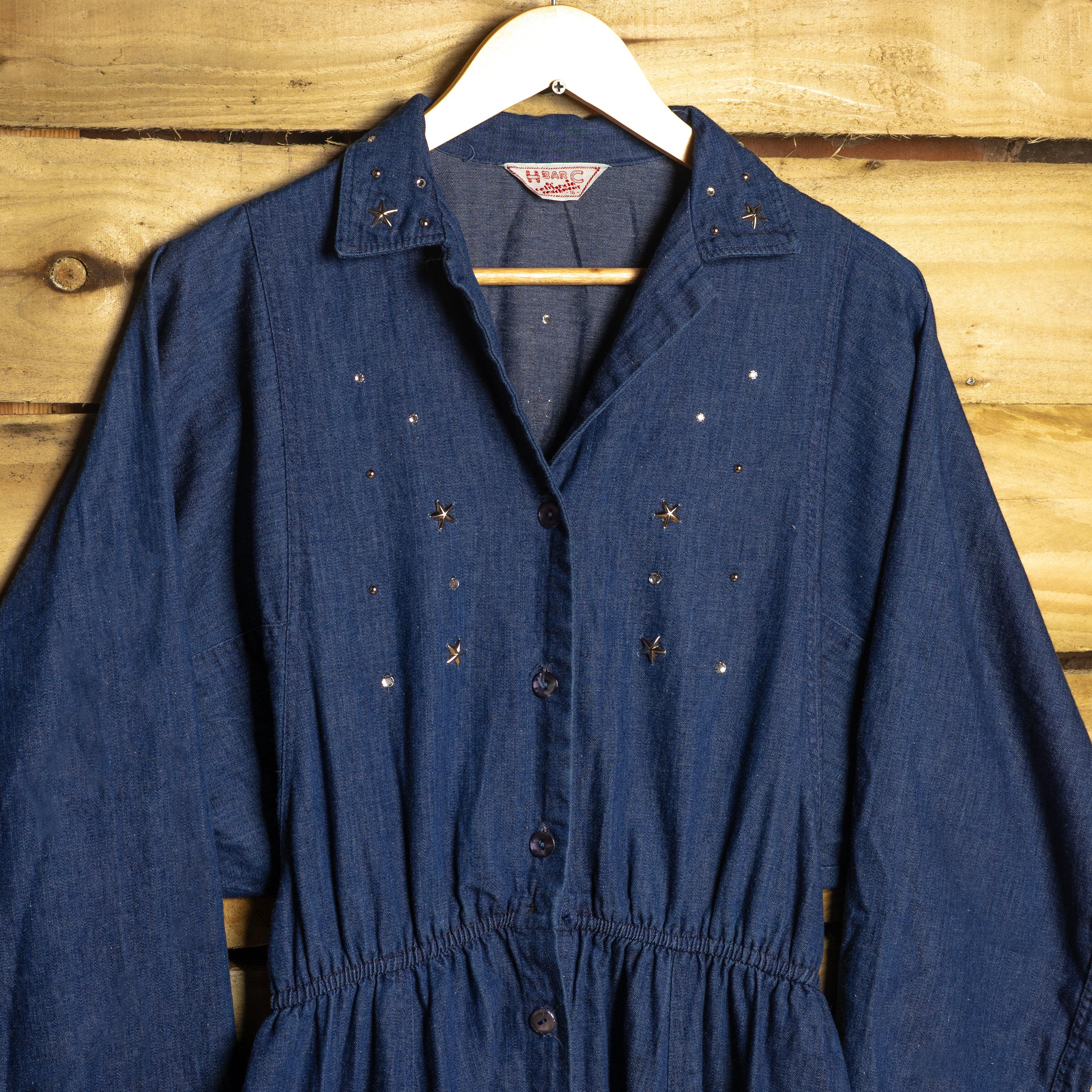 H Bar C California Ranchwear Vintage Studded Denim Cowgirl Dress — Size 16