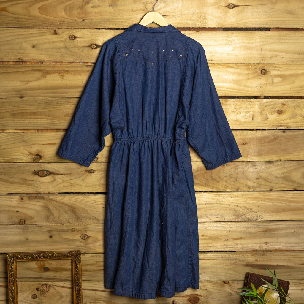 H Bar C California Ranchwear Vintage Studded Denim Cowgirl Dress — Size 16