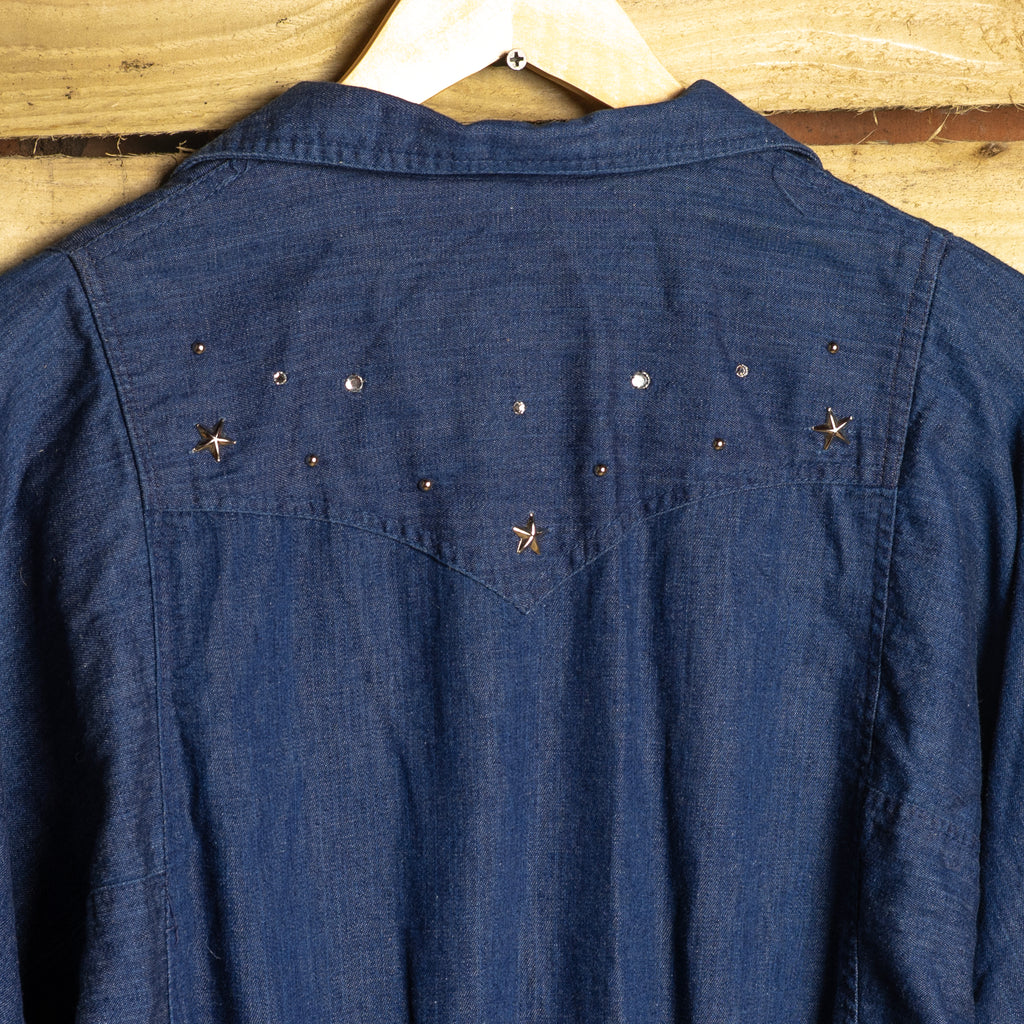H Bar C California Ranchwear Vintage Studded Denim Cowgirl Dress — Size 16