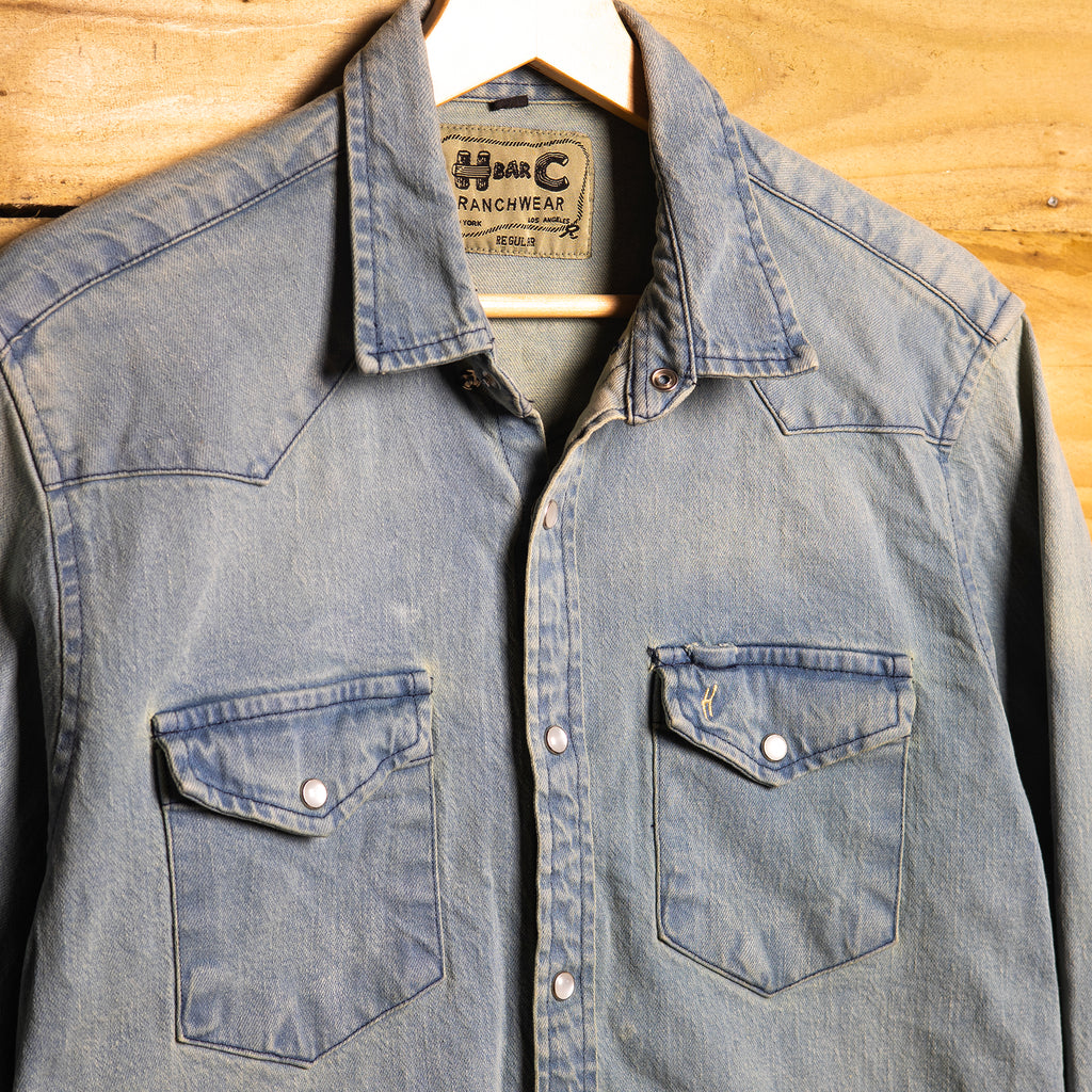 H Bar C California Ranchwear Blue Denim Cowboy Shirt – M