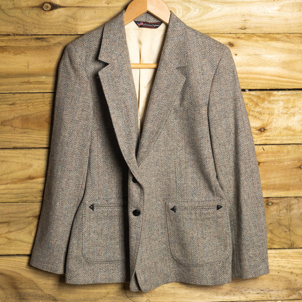 Vintage H Bar C California Ranchwear Grey Herringbone Western Blazer - Size 40R