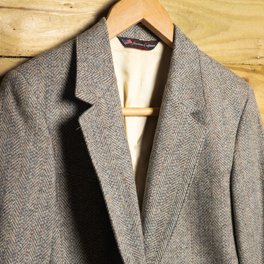 Vintage H Bar C California Ranchwear Grey Herringbone Western Blazer - Size 40R