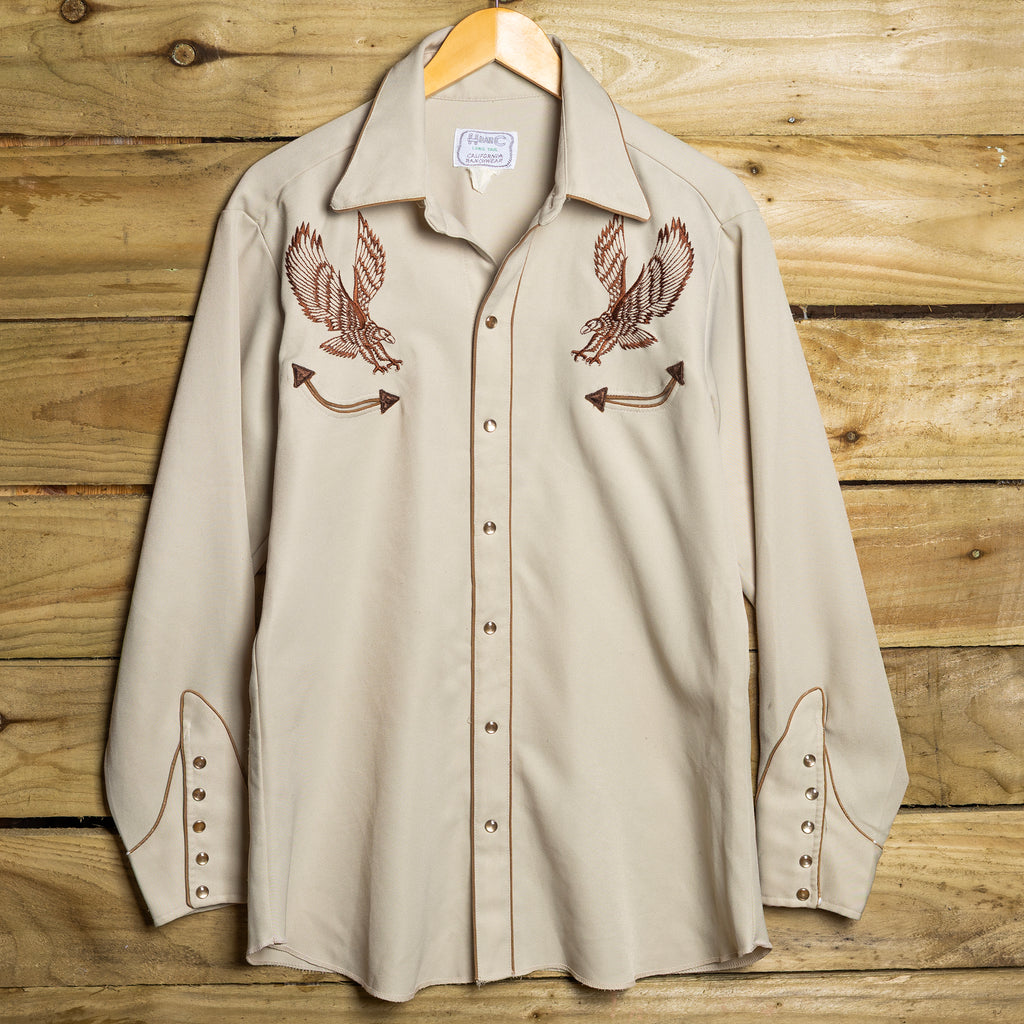 Vintage H Bar C California Ranchwear Eagle Embroidered Pearl Snap Longtail Western Shirt – Size L