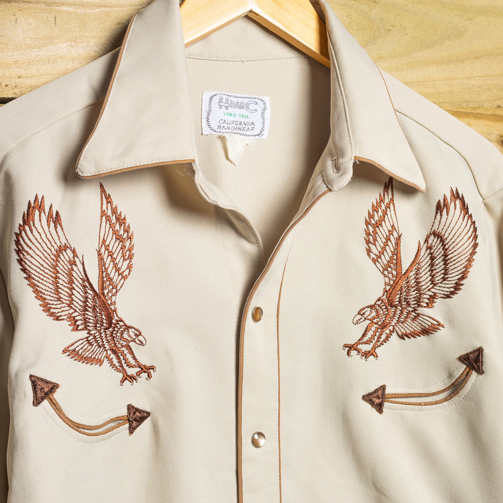 Vintage H Bar C California Ranchwear Eagle Embroidered Pearl Snap Longtail Western Shirt – Size L
