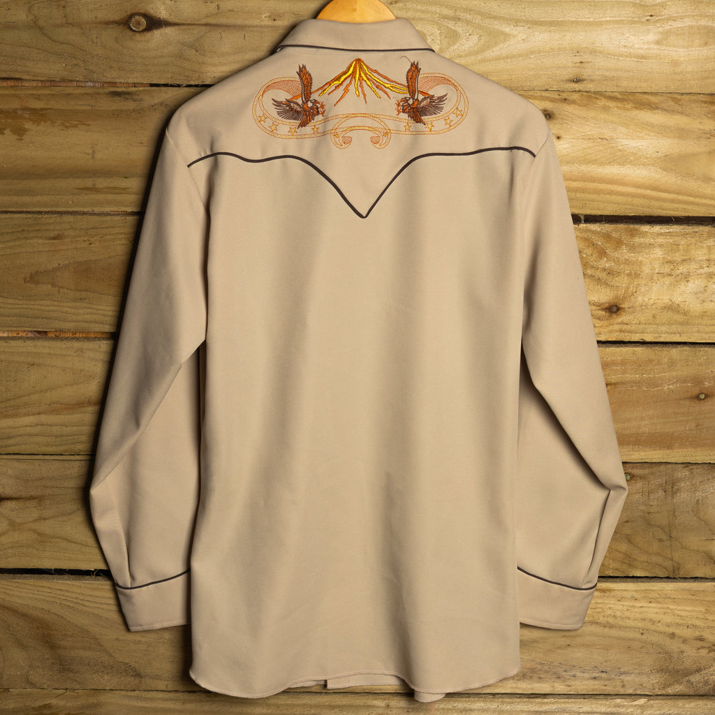 Vintage H Bar C California Ranchwear Beige Eagle Embroidered Western Shirt with Pearl Snaps, Size M