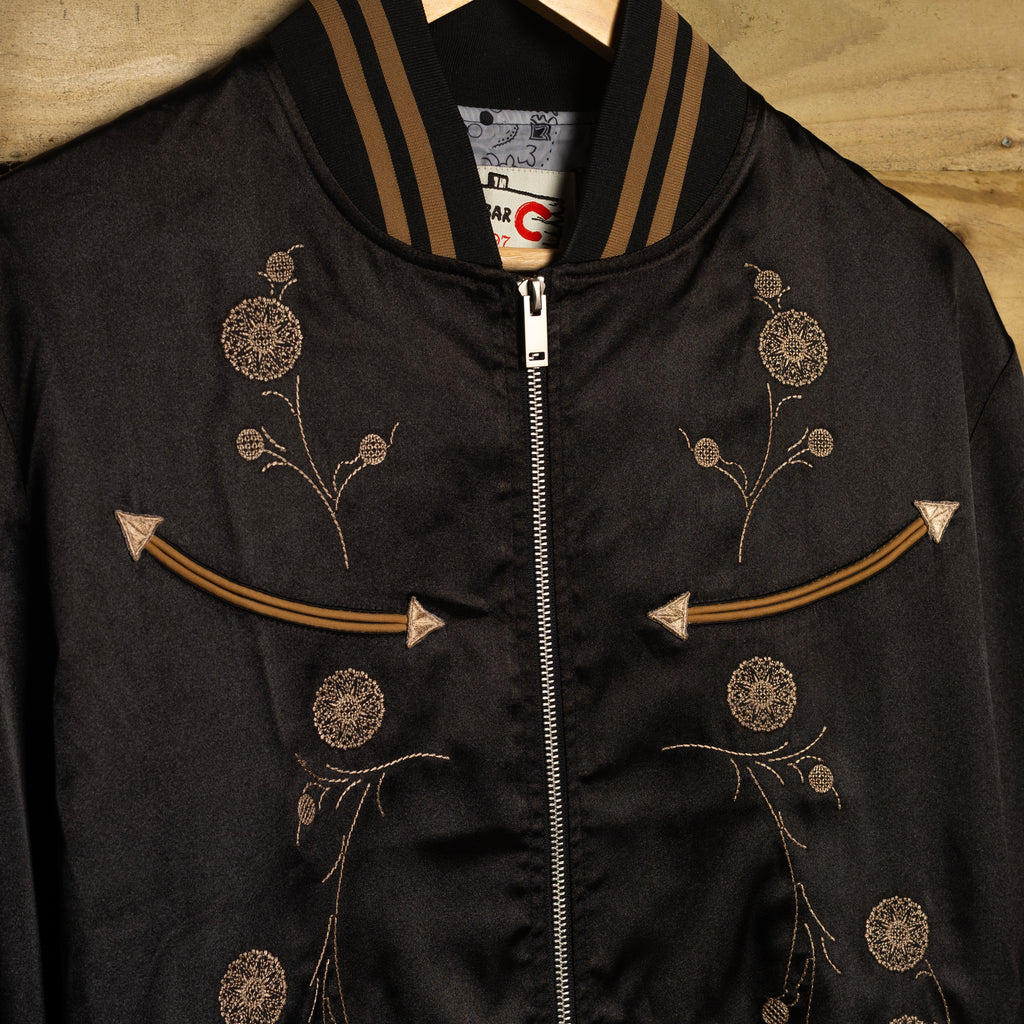 H Bar C Gibson Black Embroidered Satin Bomber Jacket – S