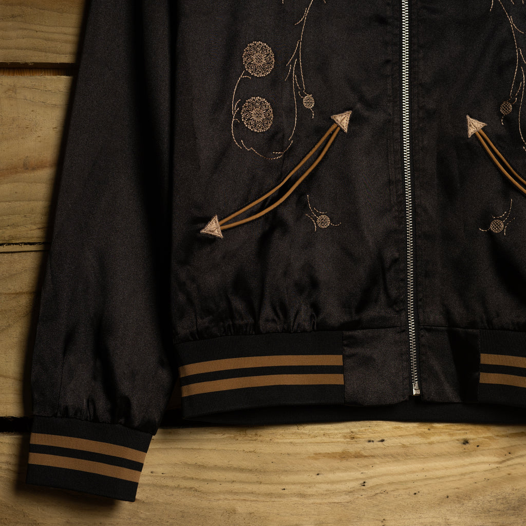H Bar C Gibson Black Embroidered Satin Bomber Jacket – S
