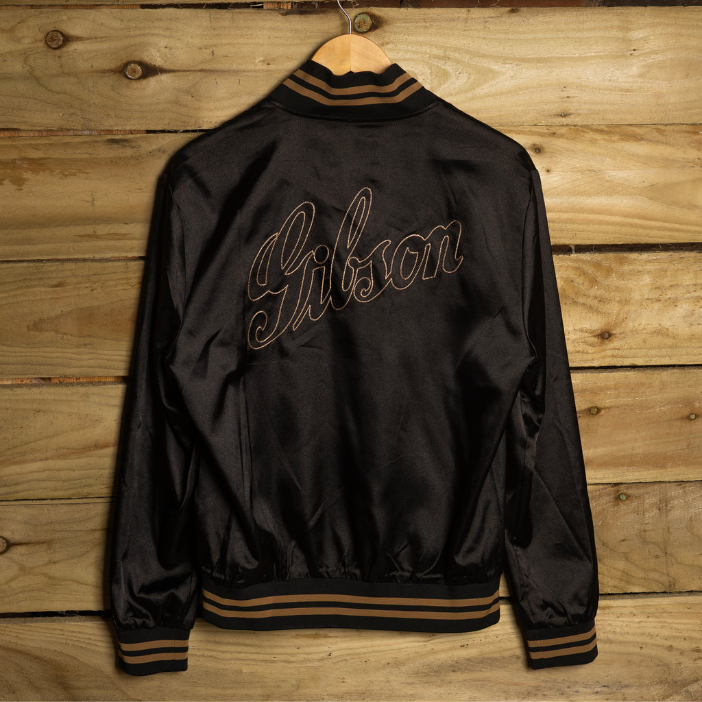 H Bar C Gibson Black Embroidered Satin Bomber Jacket – S