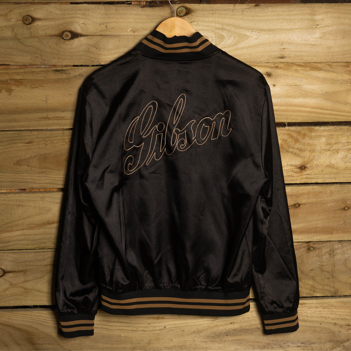 H Bar C Gibson Black Embroidered Satin Bomber Jacket – S
