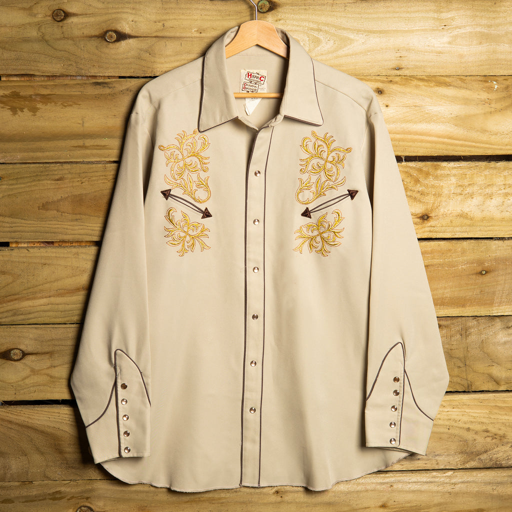 H Bar C California Ranchwear Beige Embroidered Western Shirt – L