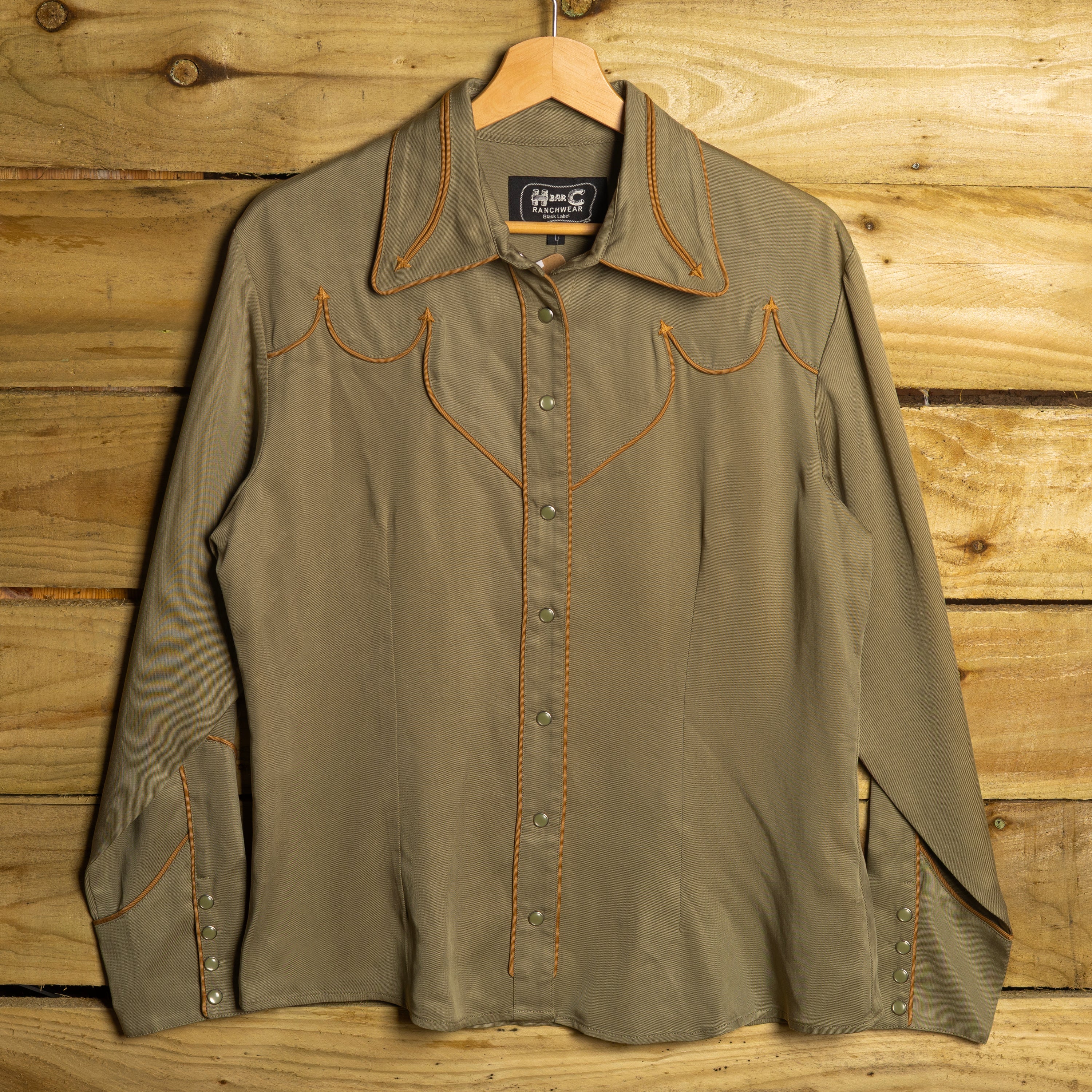 NWT H Bar C California Ranchwear Tencel Green Pearl Snap Western Shirt — Women's L (Lake Tahoe)