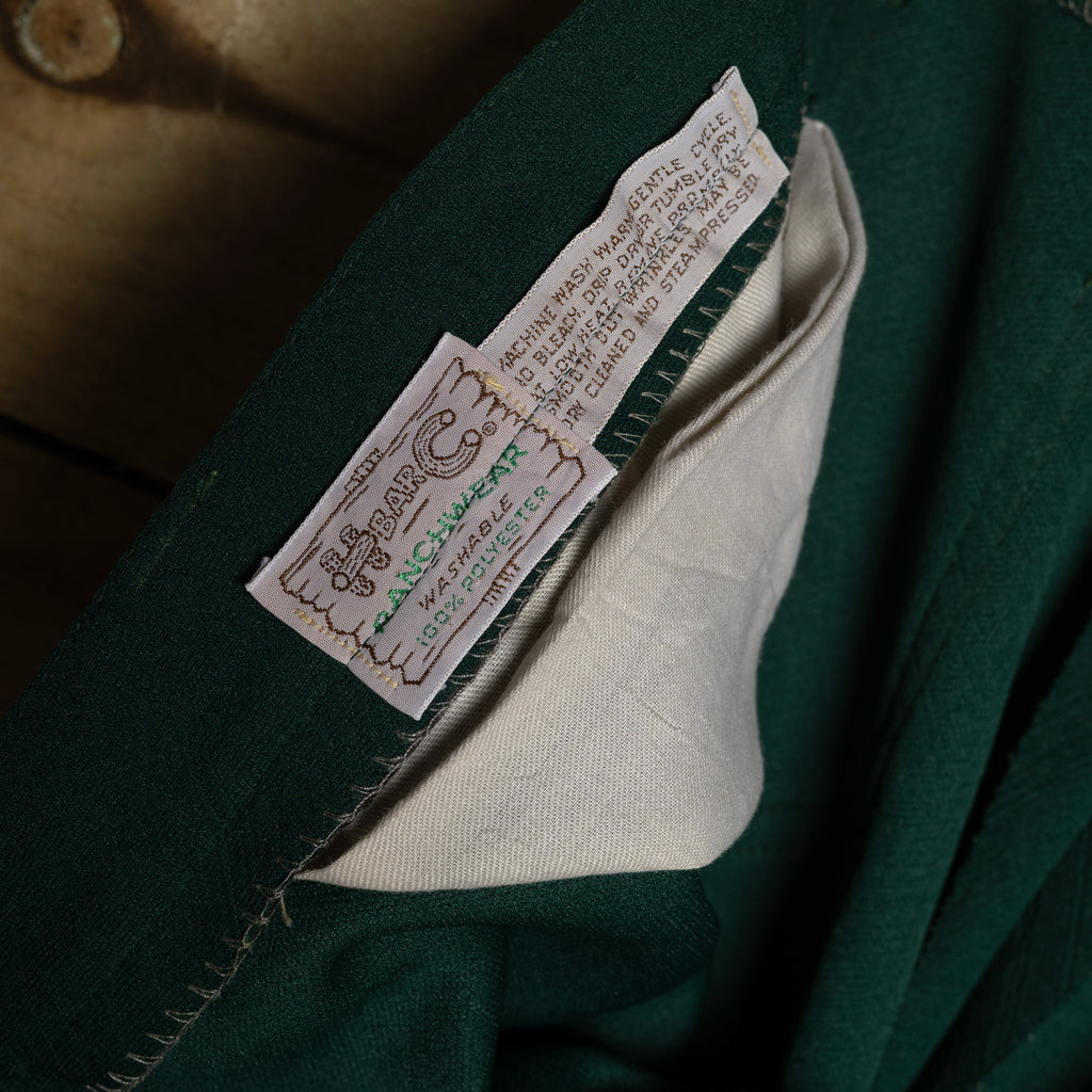 1950s-60s H Bar C California Ranchwear Green Western Two-Piece Suit, Size 34