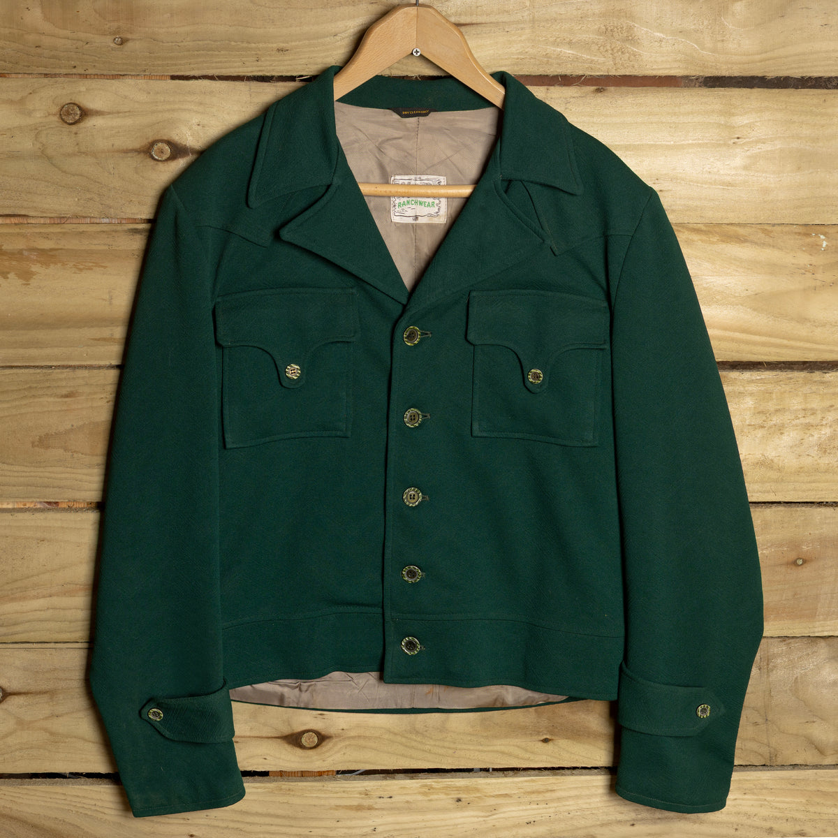 1950s-60s H Bar C California Ranchwear Green Western Two-Piece Suit, Size 34
