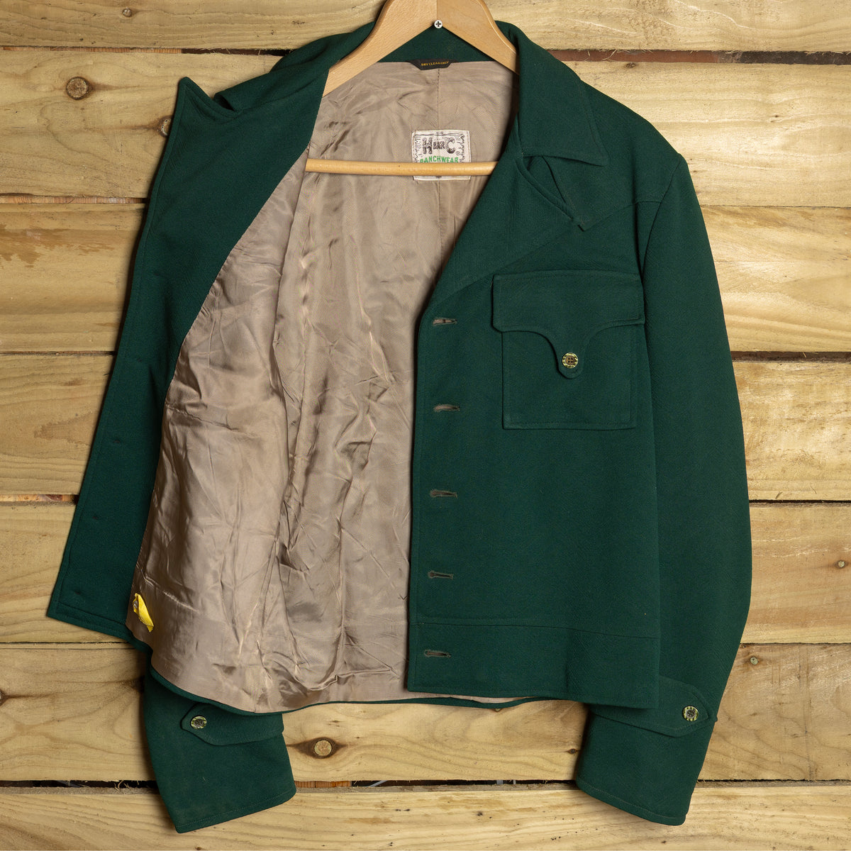 1950s-60s H Bar C California Ranchwear Green Western Two-Piece Suit, Size 34