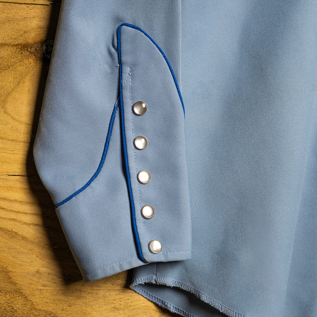 Vintage 1970s H Bar C California Ranchwear Blue Embroidered Cowboy Shirt with Pearl Snaps - Size Medium - Rodeo Joe's Western Wear