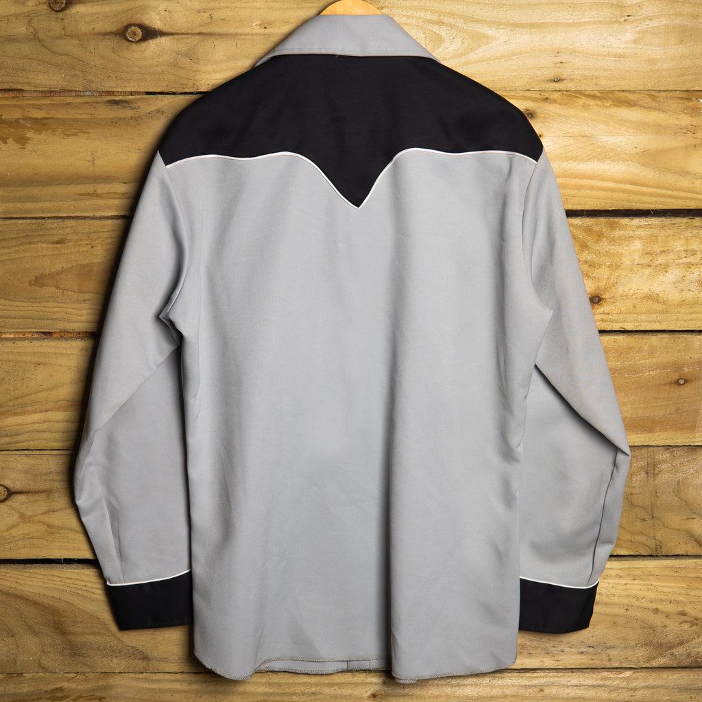 1970s H Bar C California Ranchwear Grey Embroidered Longtail Western Shirt, Size L