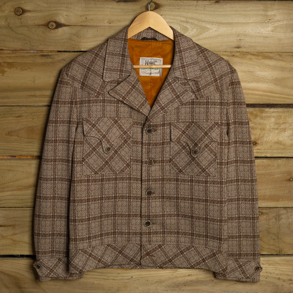 H Bar C California Ranchwear Vintage Brown & Tan Plaid Western Jacket | Button Up | Wedding & Formal