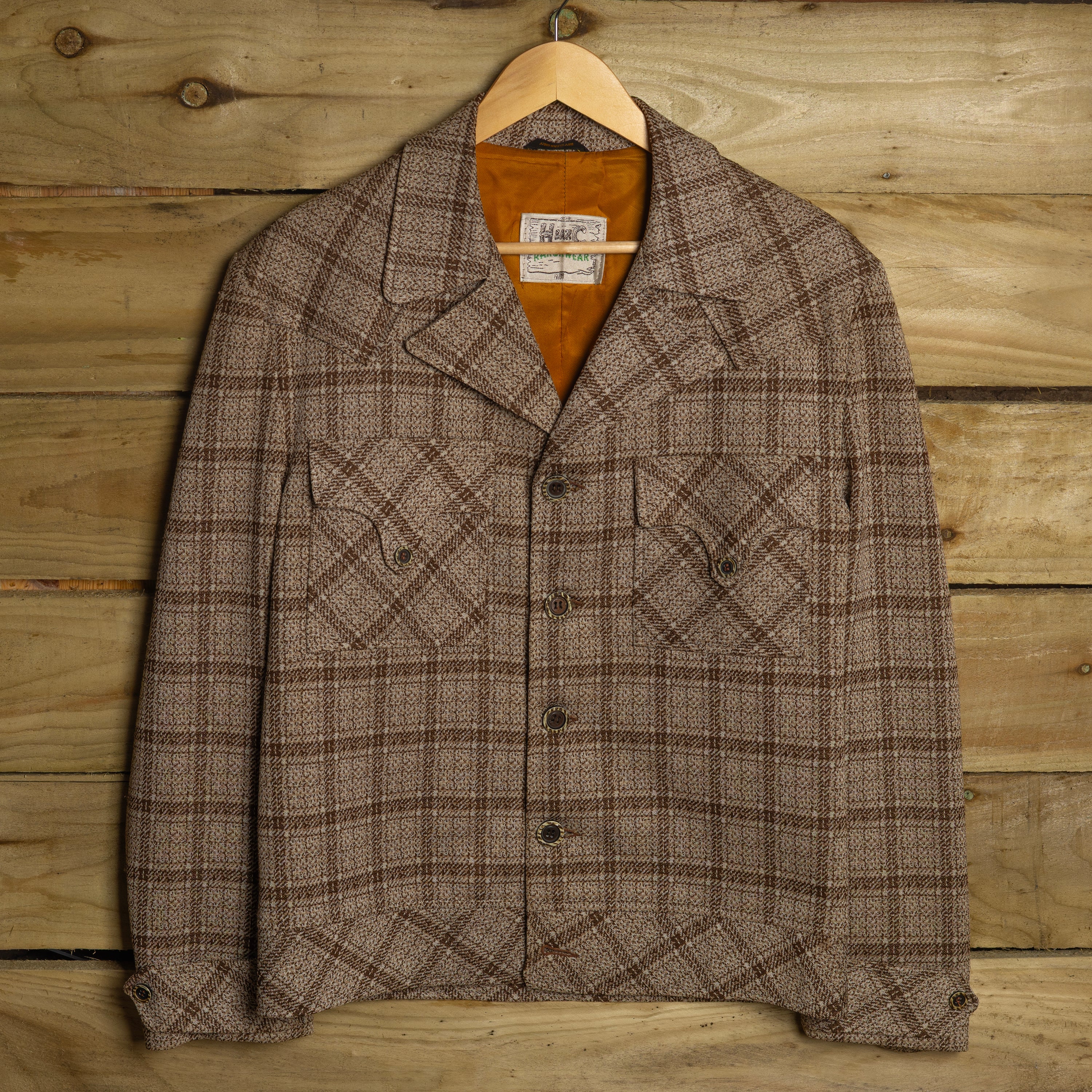 H Bar C California Ranchwear Vintage Brown & Tan Plaid Western Jacket | Button Up | Wedding & Formal