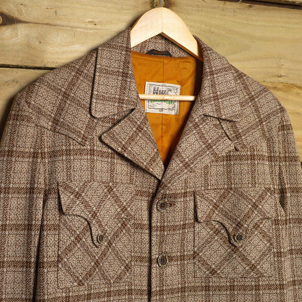 H Bar C California Ranchwear Vintage Brown & Tan Plaid Western Jacket | Button Up | Wedding & Formal