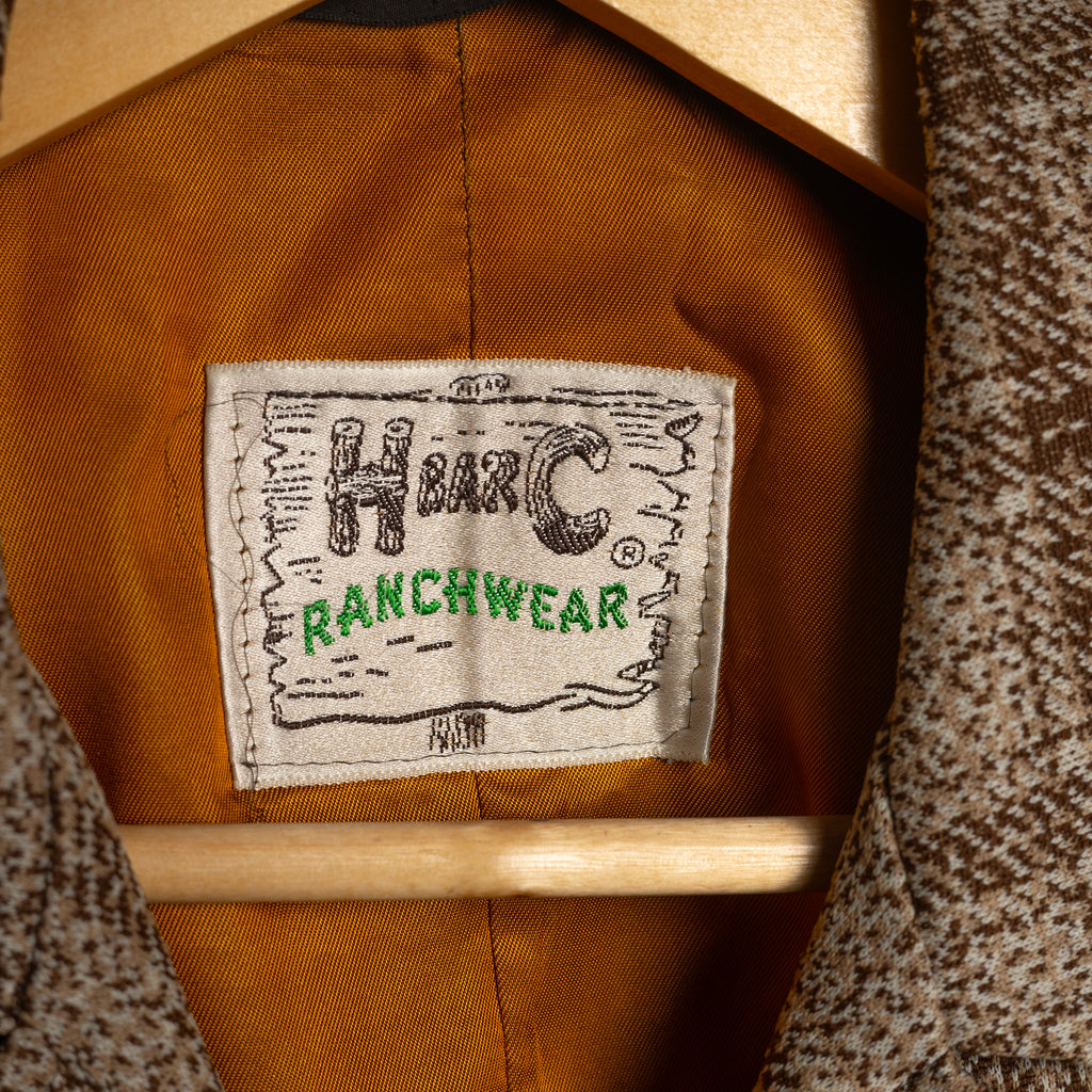 H Bar C California Ranchwear Vintage Brown & Tan Plaid Western Jacket | Button Up | Wedding & Formal