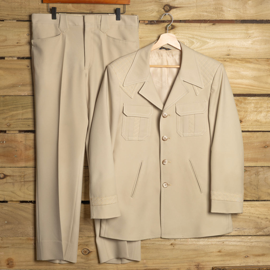 H Bar C California Ranchwear Vintage 1970s Beige Western Suit | Jacket & Pants | Men's L