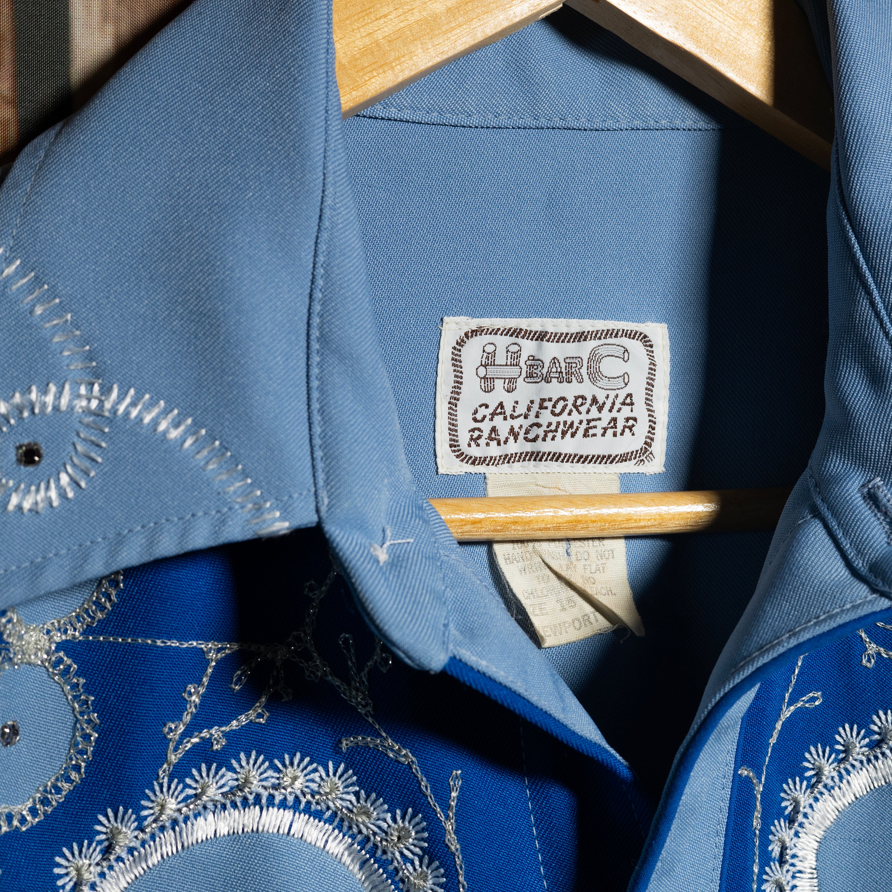 1970s Vintage H Bar C California Ranchwear Blue Embroidered Western Shirt M