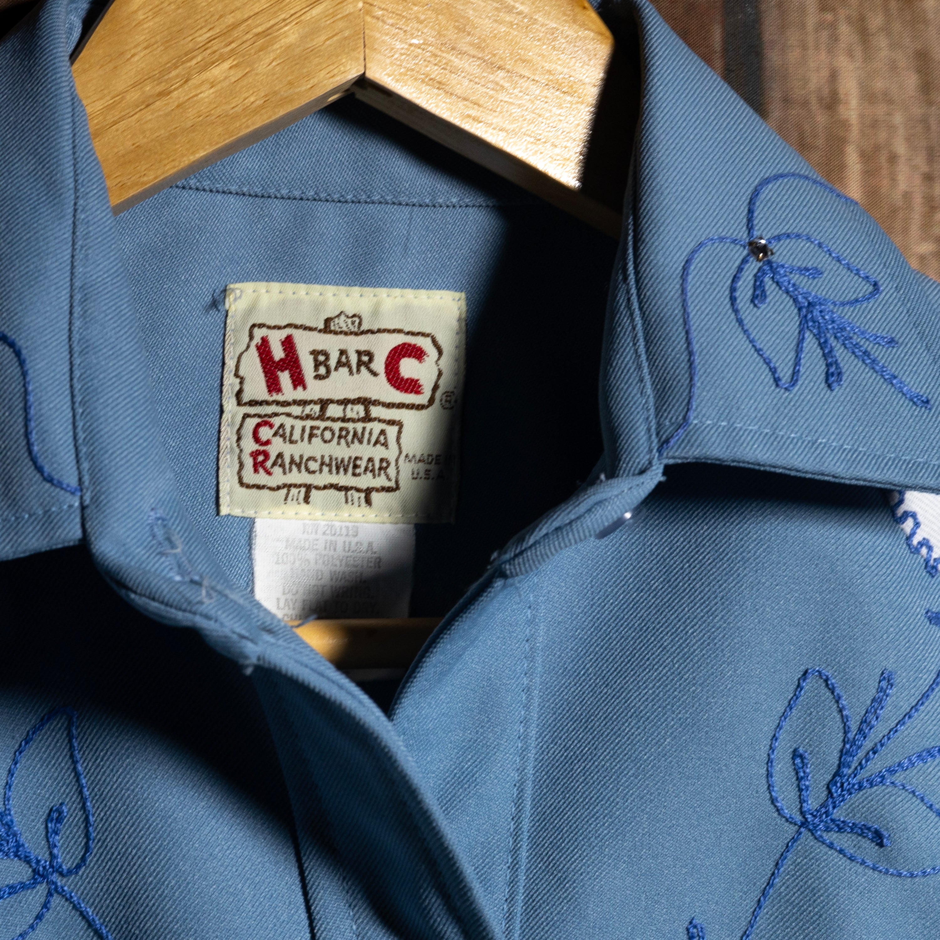 1970s Vintage H Bar C Ranchwear Light Blue Fringed Embroidered Western Shirt