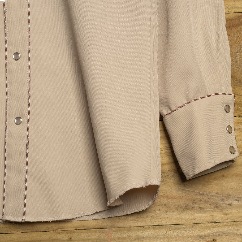 Vintage H Bar C California Ranchwear Embroidered Brown & Beige Western Shirt - Pearl Snaps - Size M