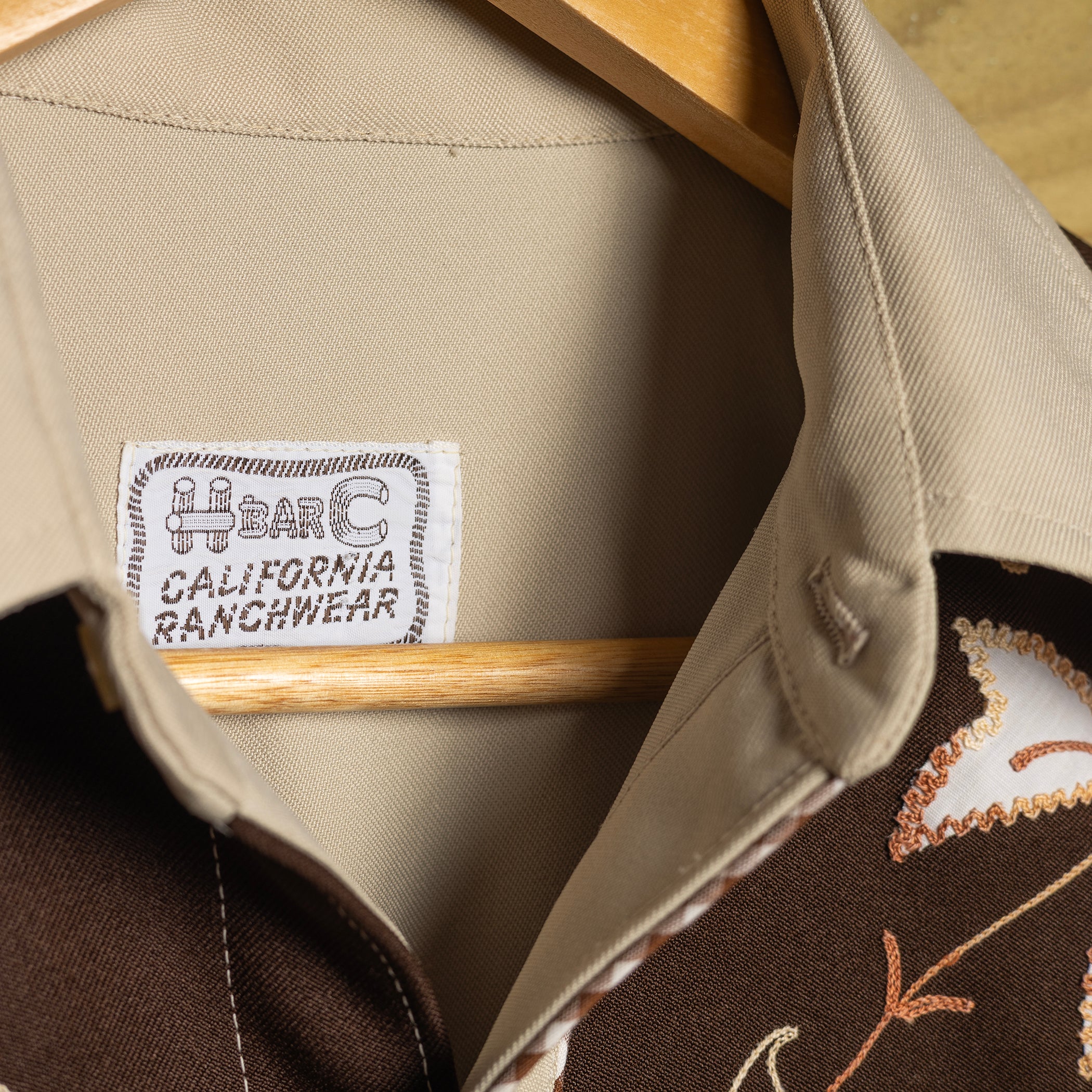 H Bar C Brown Beige Shirt | Vintage Embroidered Two-Tone Western