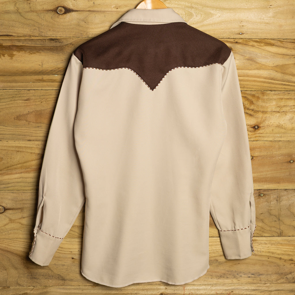 Vintage H Bar C California Ranchwear Embroidered Brown & Beige Western Shirt - Pearl Snaps - Size M