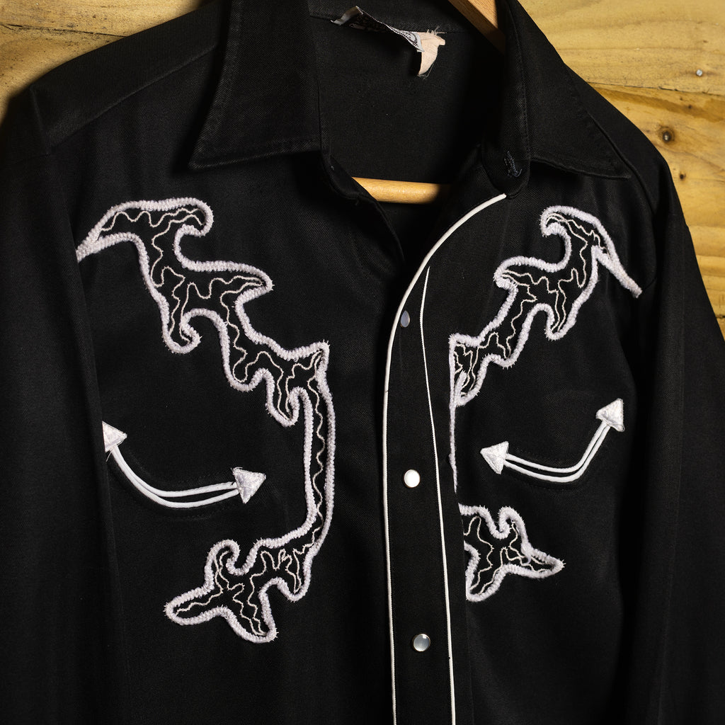Vintage H Bar C California Ranchwear Embroidered Black Western Shirt - Pearl Snaps - Size L